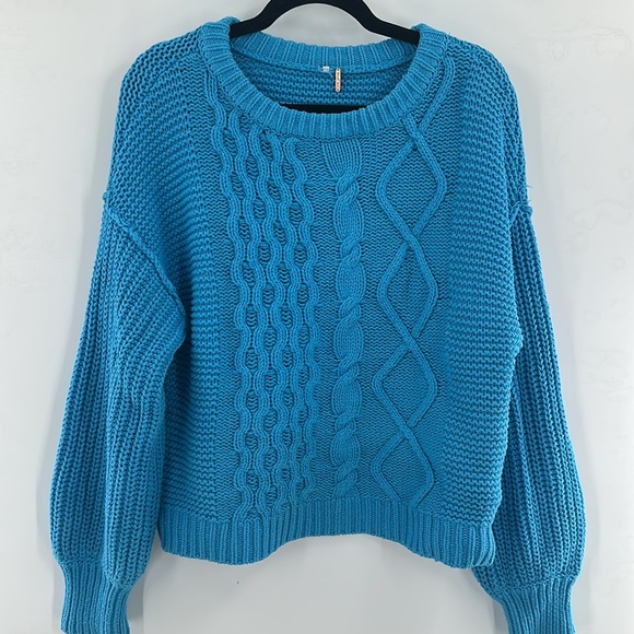 Free People Dream Cable Crew Sweater Blue XS - Picture 2 of 6